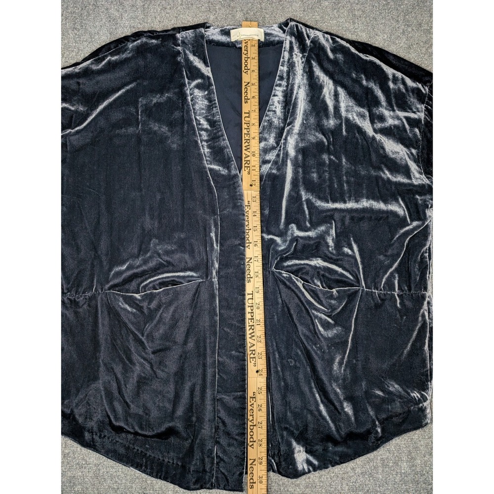 Anthropologie Women's Size XS Esme Blue Velvet Open Kimono Oversized Cardigan - Picture 6 of 11